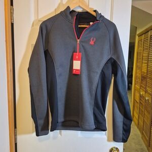 Spyder Mens M 1/4 Zip Pullover Fleece Jacket Charcoal Gray Black Waffle 1299048